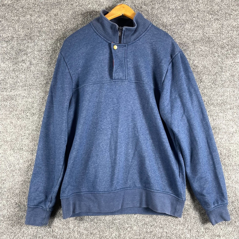 Orvis Sweater Mens M Blue Snap Zip Collar Mock Outdoors Fishing Cotton Comfort